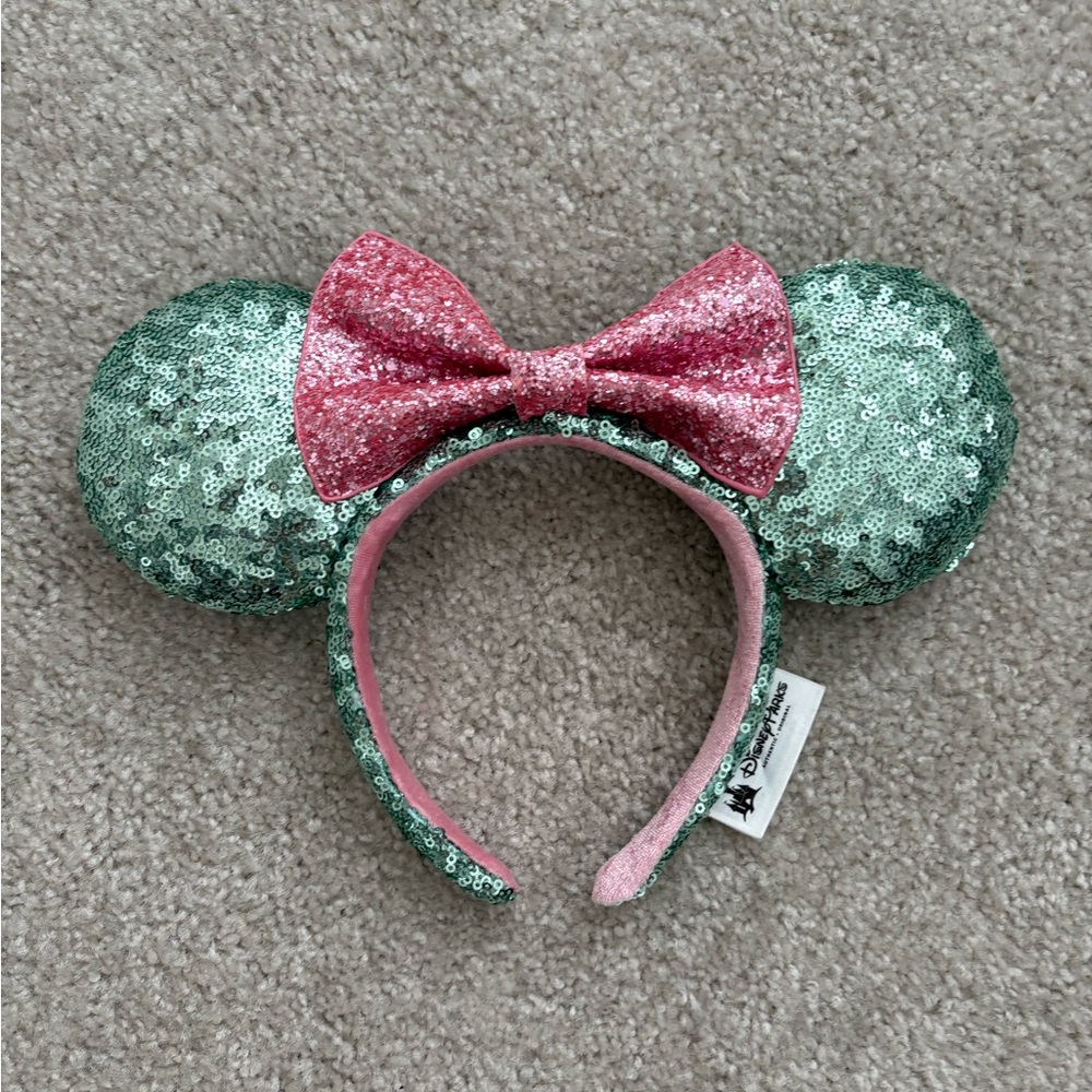 Disney Green and Pink Sequin Mickey Ears Headband